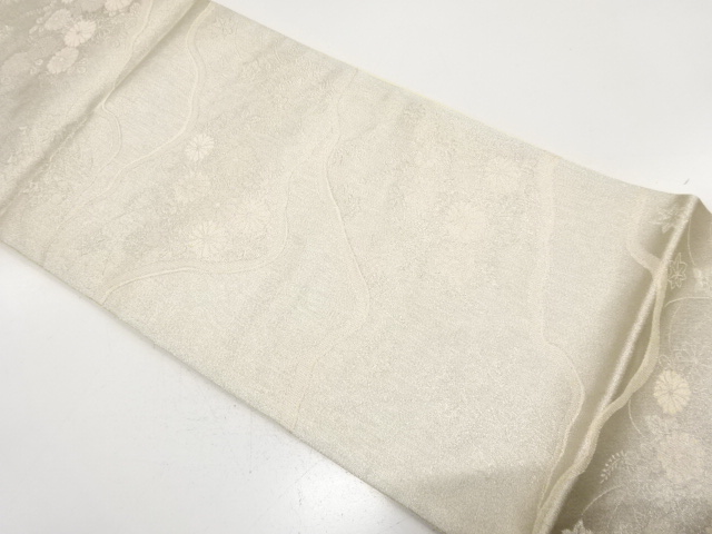 JAPANESE KIMONO / ANTIQUE FUKURO OBI / SILK / WOVEN KIKU & WISTERIA